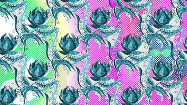 El arkası modeli. Vadinin çiçekleri mavi, tarafsız ve gri renklerde. Suluboya, elle çizilmiş. Raster - stok.