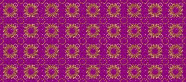 Davetiyeler, kartlar, web sayfası için Raster illüstrasyon. Altın desenli çiçek dekoru. Çizgi sanatı tasarım şablonu için kusursuz sınır. Doğu tarzı element. Mor ve kahverengi renklerdeki altın element.