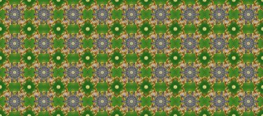 Kusursuz oryantal klasik altın desen. Yeşil, gri ve kahverengi renkler üzerinde altın tekrarlayan elementler içeren Raster soyut arka planı.