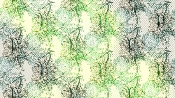 Raster illüstrasyonundaki çiçek desenli çizim. Tarafsız, yeşil ve bej renkli çiçekler.