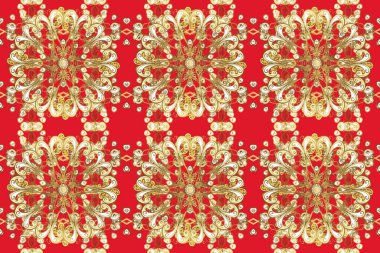 Dekoratif simetri arabesk. Bej, kahverengi ve kırmızı renklerde altın. Kusursuz ortaçağ çiçek deseni. Raster illüstrasyonu. Doğum günü, davetiye ya da afiş için tebrik kartı.