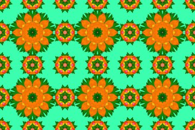 Raster illüstrasyonunda kusursuz çiçek deseni. Sarı, yeşil ve turuncu renkli çiçekler suluboya stilinde.