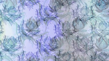 Tarafsız, mavi ve gri renklerde etnik çiçeklerle kusursuz bir desen. Raster Çiçek İllüstrasyon Şirin Tekstil.