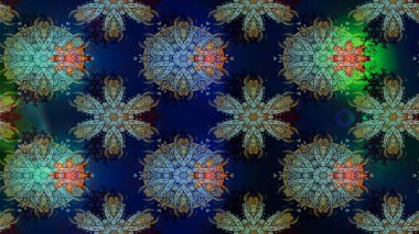 Çiçek mavisi, yeşil ve siyah pürüzsüz desen. Raster çiçek izi. Klasik taslak çizimi. Raster Yumuşak kumaş deseni.