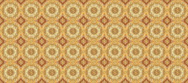 Damask seamless pattern for design. Raster seamless pattern on yellow, brown and beige colors with golden elements.