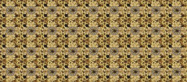 Lüks, kraliyet ve Viktorya dönemi konsepti. Kahverengi ve sarı renklerde altın element. Süslü raster dekorasyonu. Kahverengi ve sarı yerine altın rengi klasik barok çiçekli desenler..