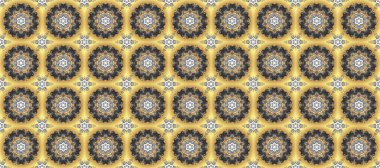 Raster renkli tasarım soyut mandala kutsal geometri çizimi gri, sarı ve bej renkler.