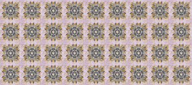 Kusursuz ortaçağ çiçek deseni. Raster illüstrasyonu. Tarafsız, gri ve bej renklerde altın. Doğum günü kartı, davetiye ya da afiş için iyidir. Dekoratif simetri arabesk.