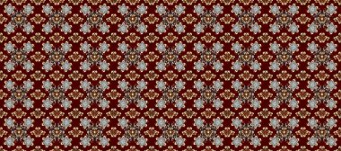 Paisleys zarif çiçek desenli arkaplan duvar kâğıdı çizimi. Klasik stil, güzel, modern, üç boyutlu sanat eseri. Altın, kahverengi, kırmızı ve gri desenli çiçek yaprakları ve süslemeleri var..