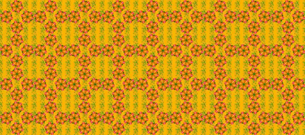 Raster illüstrasyonu. Tropik, dikişsiz çiçek deseni. Turuncu, yeşil ve sarı renkte çiçekler.