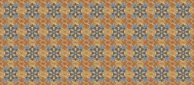 Kusursuz kraliyet lüksü, altın barok kumaş rengi. Altın antika ortaçağ dekoratifi, yapraklar ve altın desenli gri, kahverengi ve bej renkli süslemelerle pürüzsüz bir desen..