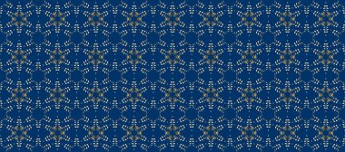 Bej, nötr ve mavi renklerde altın elementlerle kusursuz klasik desen. Noel, kar tanesi, yeni yıl 2019.