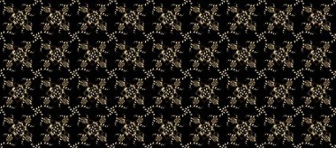 Barok tarzında altın çiçekli süs. Damask pürüzsüz yineleme kalıbı. Antika altın tekrarlanabilir duvar kağıdı. Siyah, bej ve kahverengi renklerde altın element.