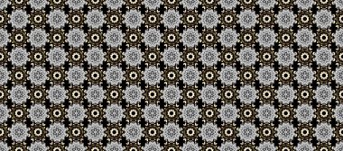 Tekrarlayan elementlerle soyut arkaplan oluşturun. Siyah, gri ve beyaz renklerde altın sarısı elementler. Raster illüstrasyonu. Kusursuz, klasik altın desen..