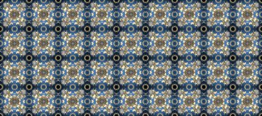Mavi, gri, bej ve altın desenli. Klasik raster şablonu. Tekrarlayan ögelerle kusursuz soyut arkaplan.