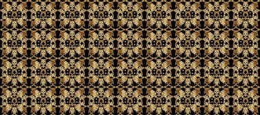 Geleneksel raster ve altın desen. Damask pürüzsüz süsü. Klasik oryantal desen siyah, kahverengi ve bej renkler üzerine.