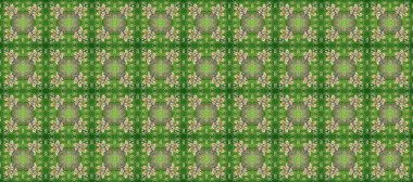 Dekoratif simetri arabesk. Raster illüstrasyonu. Tarafsız, yeşil ve bej renklere altın. Kusursuz ortaçağ çiçek deseni. Doğum günü, davetiye ya da afiş için tebrik kartı.