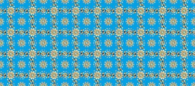 Tekrarlayan elementlerle kusursuz soyut arkaplan. Zarif klasik model. Sarı, beyaz, mavi ve altın desenli.