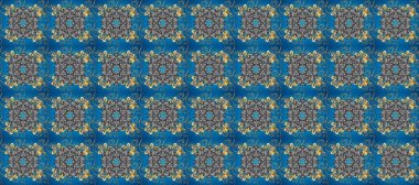 Kusursuz kraliyet lüksü, altın barok kumaş rengi. Altın antika ortaçağ dekoratifi, yapraklar ve altın desenli mavi, gri ve nötr renklerde Raster kusursuz desen..