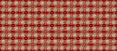 Süslü raster dekorasyonu. Kırmızı, bej ve kahverengi renklerde altın desenli altın elementler. Barok tarzında duvar kağıdı tasarımı için kusursuz damaske deseni arkaplanı.