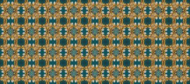 Klasik raster şablonu. Kahverengi, mavi, bej ve altın desenli. Tekrarlayan ögelerle kusursuz soyut arkaplan.
