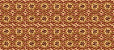 Duvar kâğıdı için altın süslü bir illüstrasyon. Çiçekli süslemeli, pürüzsüz bir desen. Süslü dantel iz sürücü. Doğu tarzında klasik tasarım öğesi. Kahverengi, kırmızı renkler üzerine geleneksel Arapça dekor.