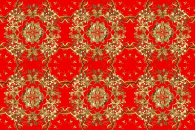 Kusursuz soyut bir arkaplan. Raster illüstrasyonu. Oriental raster klasik kahverengi, kırmızı ve turuncu ve altın desenli.