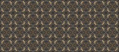 Kusursuz klasik raster altın desenli. Raster illüstrasyonu. Geleneksel oryantasyon süsü. Gri, kahverengi ve bej renklerde altın elementlerle kusursuz desen. Klasik vintage arkaplan.