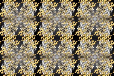 Doğu tarzı arabesk. Raster illüstrasyonu. Altın elementli gri, bej ve kahverengi renkler. Raster altın desen. Kusursuz altın desenli bukleler..