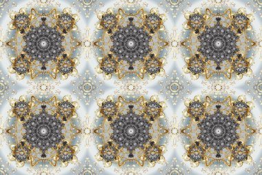 El yapımı dekoratif çerçeve, albüm kapağı, tebrik kartı, klasik Art deco tarzı. Altın karalama fantezi yapraklarından Raster soyut çiçek çelengi ve gri, bej ve nötr renklerde çiçek.