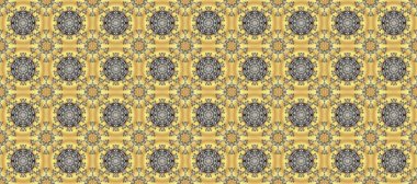 Sarı, bej ve beyaz renkler. Raster Mandala. Boho tarzı çiçek pürüzsüz desen. Döşemeli mandala tasarımı, baskı kumaşı veya kağıt ve daha fazlası için en iyisi..