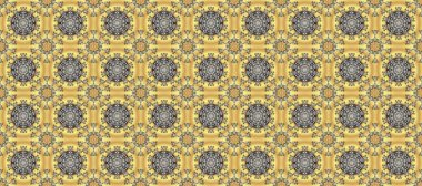 Sarı, bej ve beyaz renkler. Raster Mandala. Boho tarzı çiçek pürüzsüz desen. Döşemeli mandala tasarımı, baskı kumaşı veya kağıt ve daha fazlası için en iyisi..