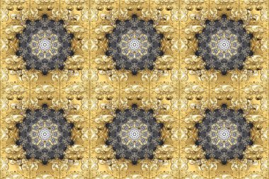 Altın elementli bej, gri ve sarı renkler. Kusursuz altın desenli bukleler. Raster illüstrasyonu. Doğu tarzı arabesk. Raster altın desen.