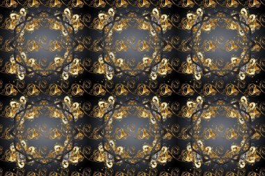 Altın desenli gri, kahverengi ve bej renklerde altın elementler. Süslü raster dekorasyonu. Barok tarzında duvar kağıdı tasarımı için kusursuz damaske deseni arkaplanı.