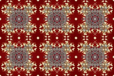 Raster oryantal süs. Geleneksel klasik altın desen. Kırmızı, kahverengi ve bej renklerdeki altın desenli altın elementler. Barok tarzında kusursuz bir doğulu süsü..