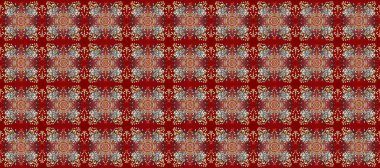 Kırmızı, kahverengi ve gri renklerde altın yinelenen elementlerle soyut arkaplan. Kusursuz oryantal klasik altın desen.