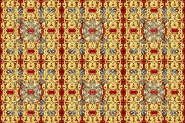 Altın rengi, kusursuz çizim. Raster geometrik arka plan. Sarı, kahverengi ve bej renklerinde, altın çiçekli altın desenler. Senin tasarımın için, duvar kağıdı..