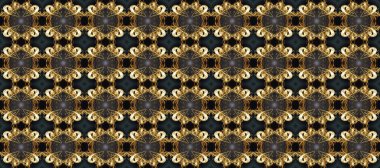 Süslü dekorasyon. Damask altın soyut çiçek deseni kahverengi, bej ve gri renklerde. Raster illüstrasyonu.