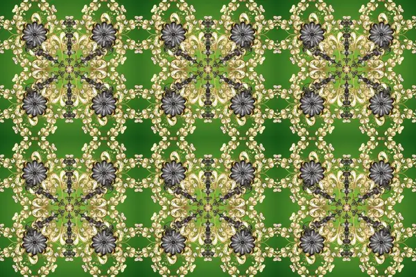 Kusursuz raster arka plan. Duvar kâğıdı barok, İspanyol kumaşı. Bej, yeşil ve nötr renklerde grafiksel modern kusursuz desen. Kusursuz çiçek deseni.