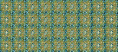 Tasarım için Damask deseni. Yeşil, mavi ve kahverengi renklerde, altın elementli raster deseni.