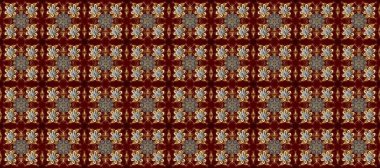 Doku arka planında altın duvar kâğıdı. Damask kusursuz yinelenen arkaplan. Kahverengi, kırmızı ve bej renklerde altın element. Barok tarzında altın çiçekli süs..