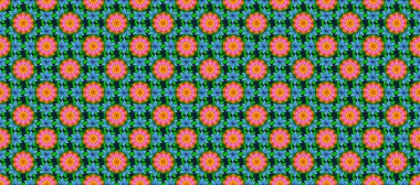 Raster Floral Illustration, Asyalı tekstil. Mavi, yeşil ve turuncu renklerde etnik çiçeklerle kusursuz bir desen..