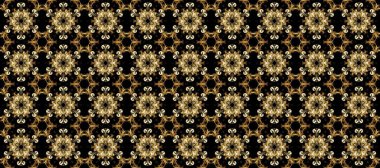 Yeşillik, güzel, dikişsiz desen. Duvar kağıtları ve tekstil için geçmişe dönük zengin tasarım. Raster siyah, bej ve kahverengi yapraklı arka plan. El yapımı yapraklar, çiçekler, girdaplar, karmaşık güzellikteki süsler..