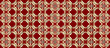 Raster geleneksel oryantasyon süsü. Kusursuz klasik altın desen. Altın desenli kırmızı, bej ve kahverengi üzerine altın elementler.