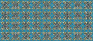 Kusursuz kraliyet lüksü, altın barok kumaş rengi. Altın antika ortaçağ dekoratifi, yapraklar ve altın desenli mavi, gri ve kahverengi renklerle derlenmemiş desenler..