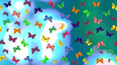 Creative raster background with butterfly, wings, neon color. Abstract sketch butterfly pattern for girls, boys, clothes, wallpaper. Fashion style. Funny butterfly pattern for textile and fabric. clipart