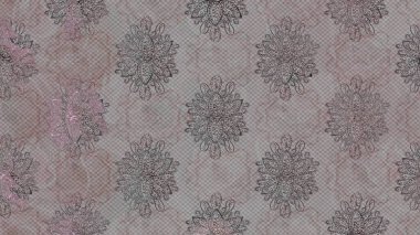 Şirin çiçekli eskiz deseni ve gri, bej ve kahverengi renkli yapraklar, suluboya çiçek deseni, duvar kağıdı, kart veya kumaş için fayanslı. Raster illüstrasyonu.