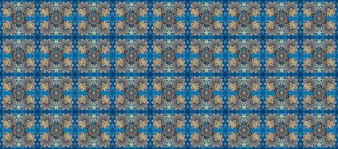 Kusursuz damaske klasik altın desen. Gri, mavi ve altın elementli nötr renklerde altın pürüzsüz desen. Tekrarlayan elementlerle soyut arkaplan oluşturun. Raster illüstrasyonu.