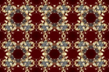 Davetiyeler, kartlar, web sayfası için Raster illüstrasyon. Doğu tarzı element. Çizgi sanatı tasarım şablonu için kusursuz sınır. Altın desenli çiçek dekoru. Kahverengi, kırmızı ve bej renklerde altın element.