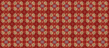 Raster oryantal süs. Kırmızı, kahverengi ve bej renklerdeki altın desenli altın elementler. Kusursuz altın desen.